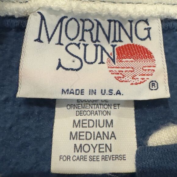 VTG 90s Morning Sun Birds Art Print Cardigan Sweatshirt USA Woman’s M Fall Navy - Picture 7 of 10